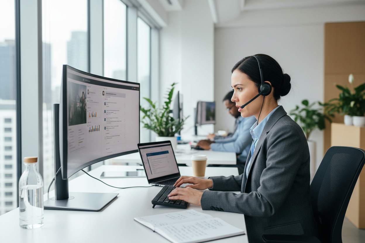 Une personne qui traite les demandes sur lordianteur avec serieux